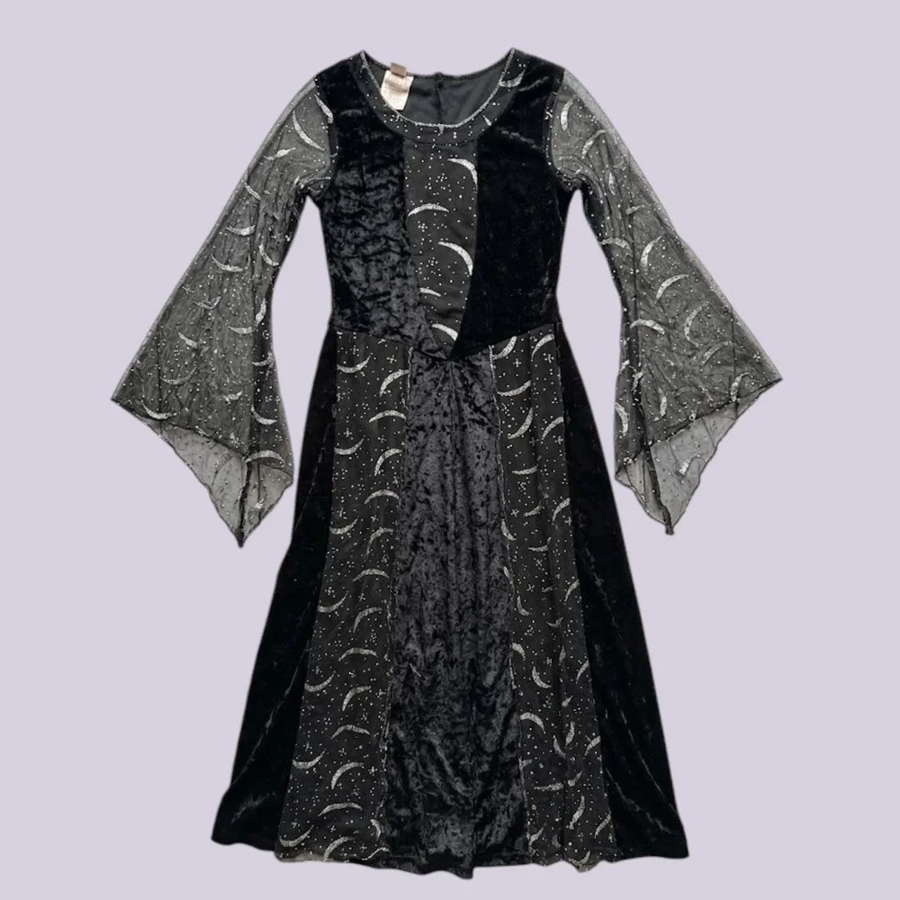 PreTeen Which Black Velvet Celestial Moon Star Costume Dress sz 10/12